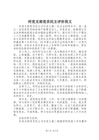 2024年村党支部党员民主评价范文