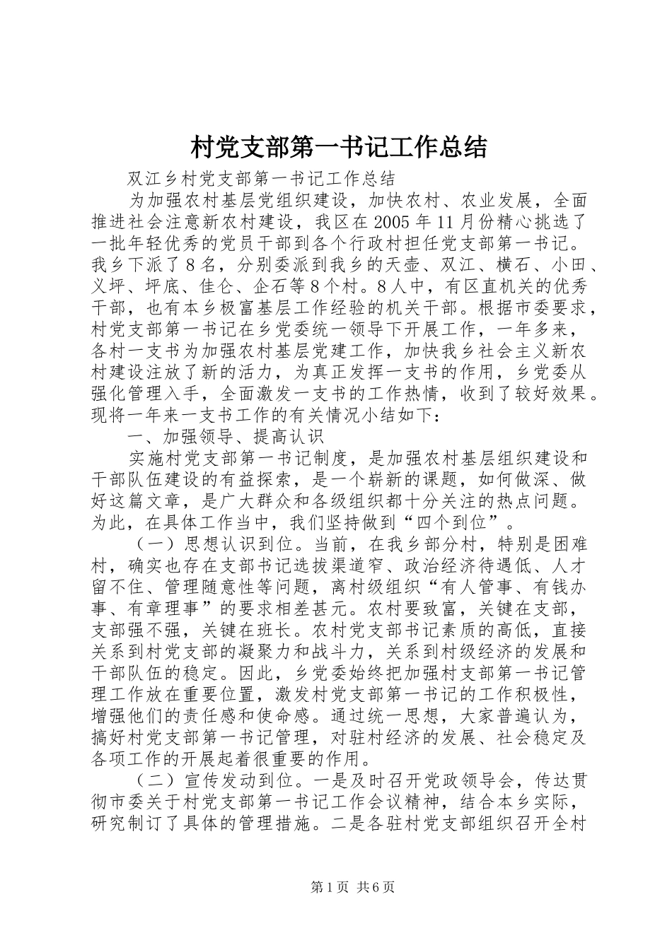 2024年村党支部第一书记工作总结_第1页