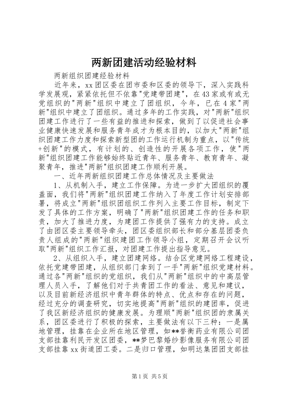 2024年两新团建活动经验材料_第1页