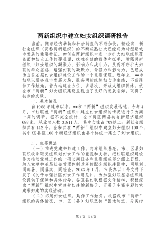 2024年两新组织中建立妇女组织调研报告