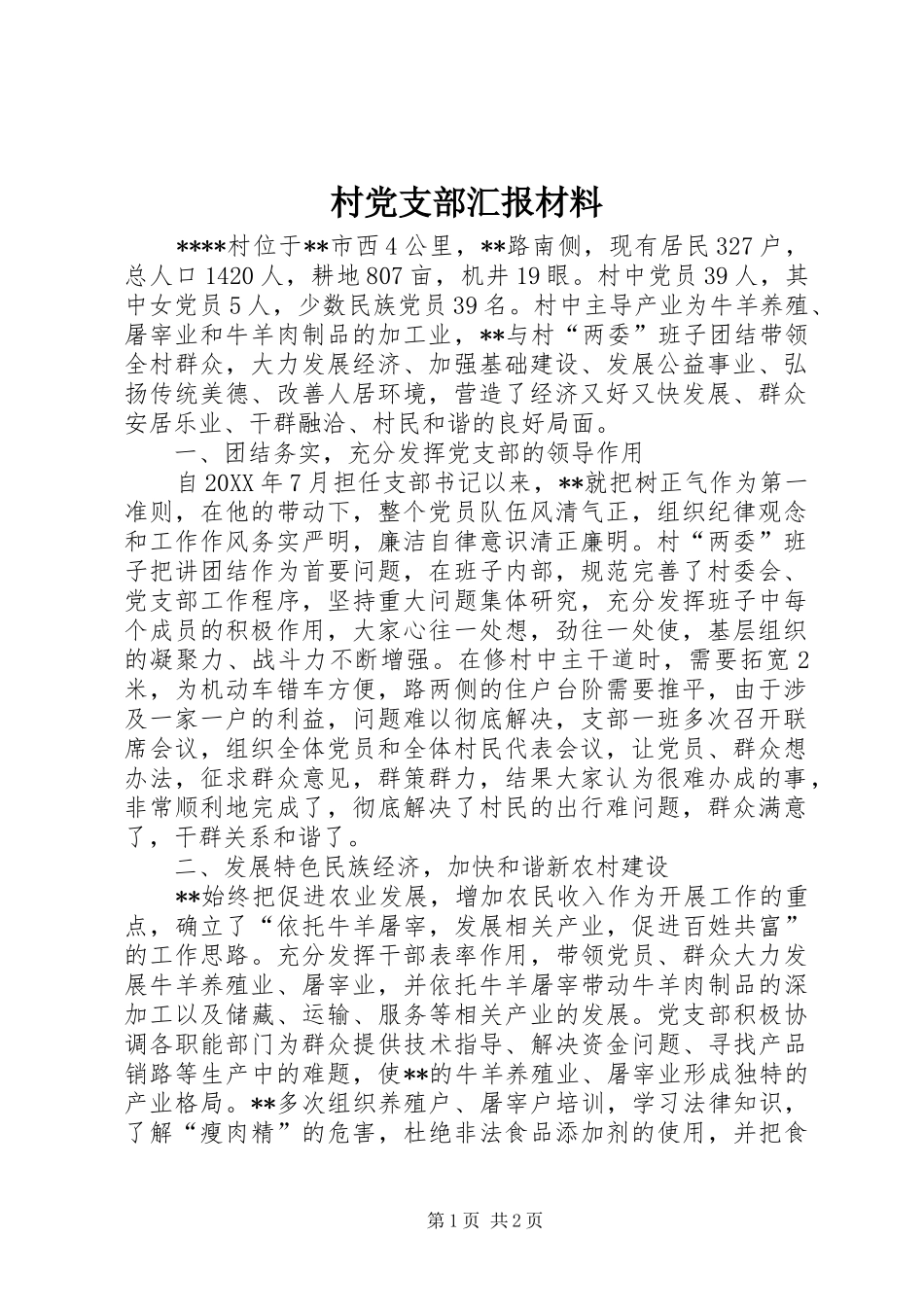 2024年村党支部汇报材料_第1页