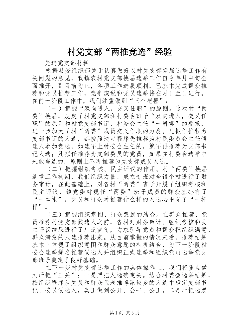 2024年村党支部两推竞选经验_第1页