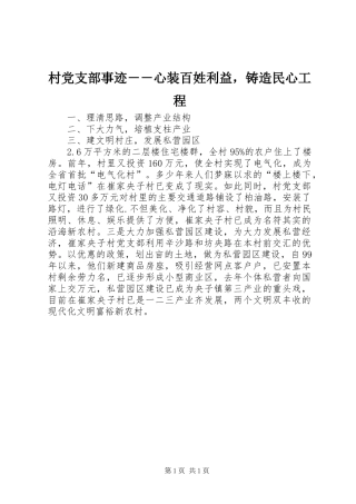 2024年村党支部事迹心装百姓利益，铸造民心工程