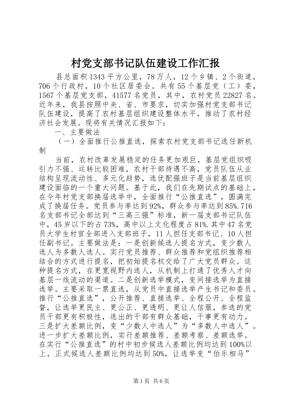 2024年村党支部书记队伍建设工作汇报_第1页