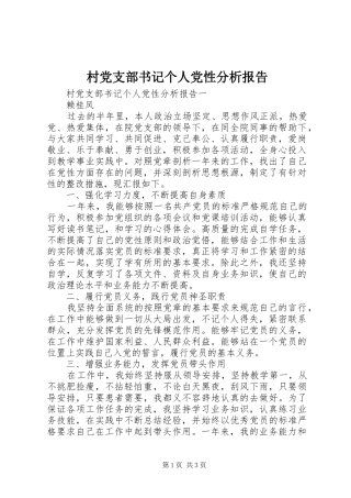 2024年村党支部书记个人党性分析报告