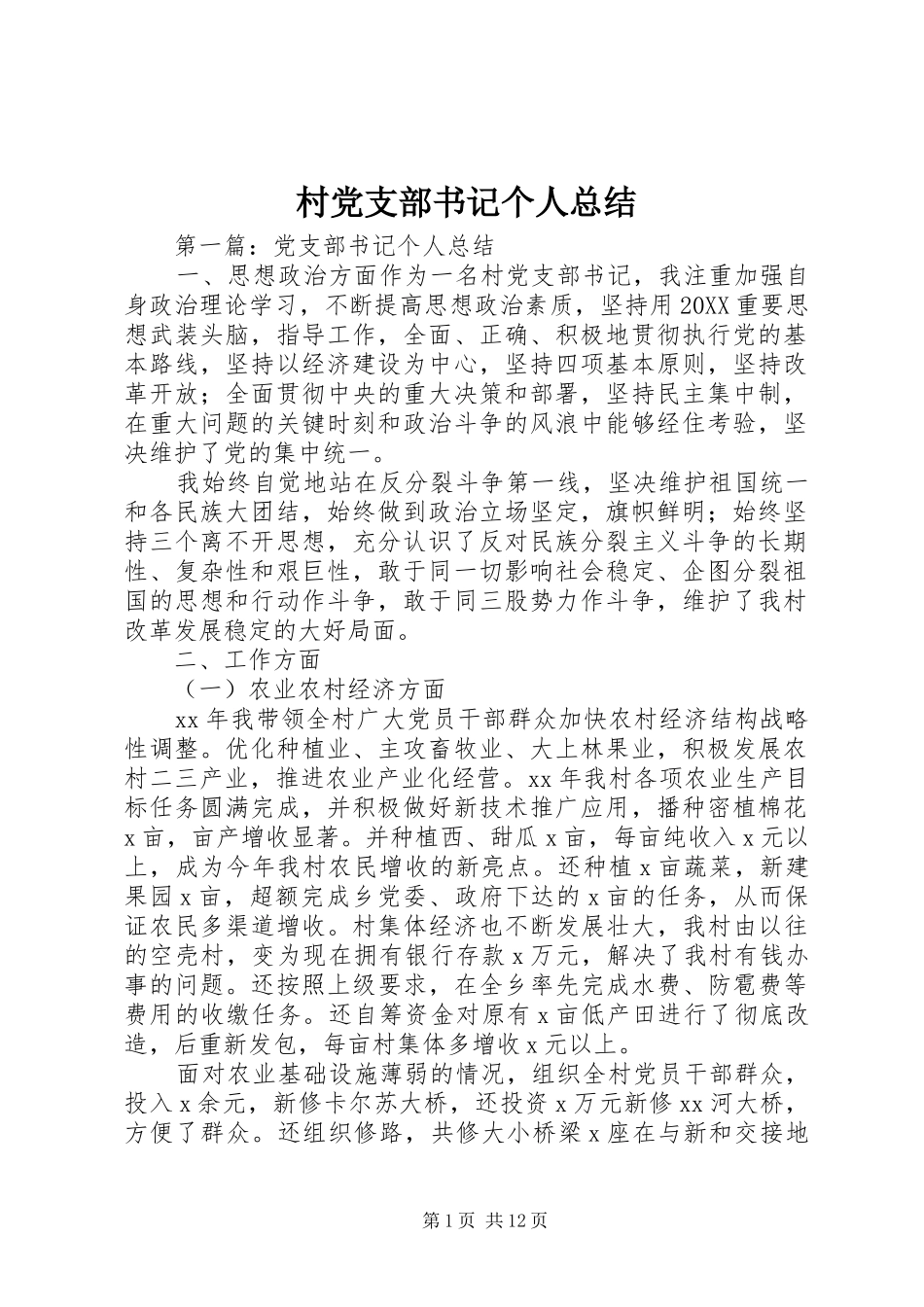 2024年村党支部书记个人总结_第1页