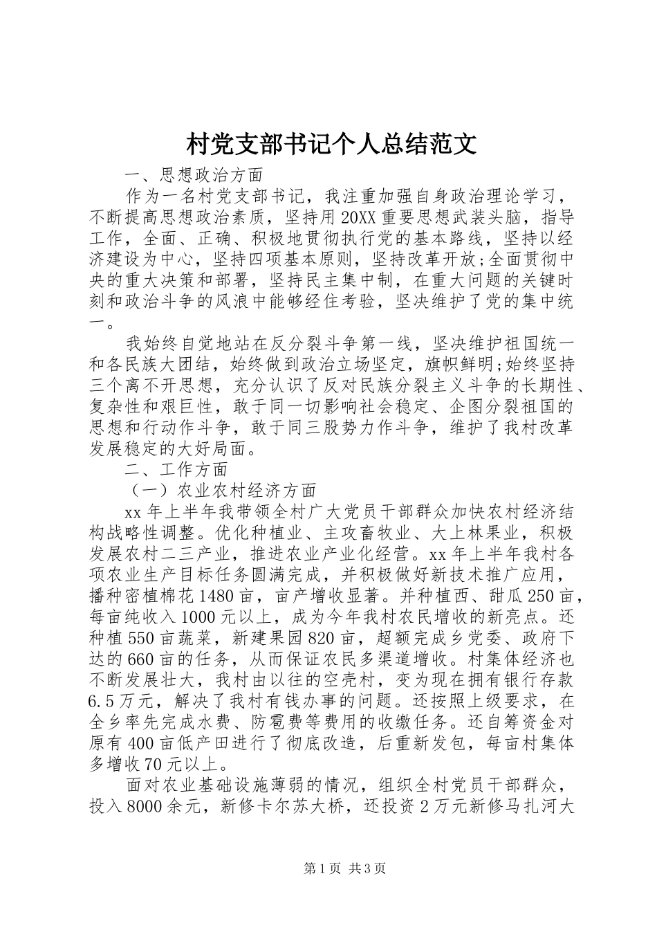 2024年村党支部书记个人总结范文_第1页