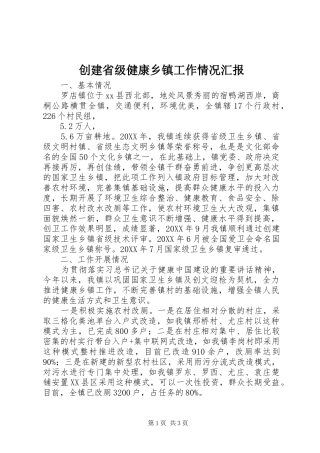 2024年创建省级健康乡镇工作情况汇报