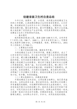 2024年创建省级卫生村自查总结