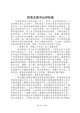 2024年村党支部书记评价表