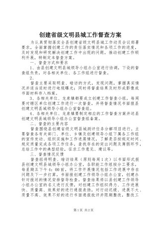 2024年创建省级文明县城工作督查方案