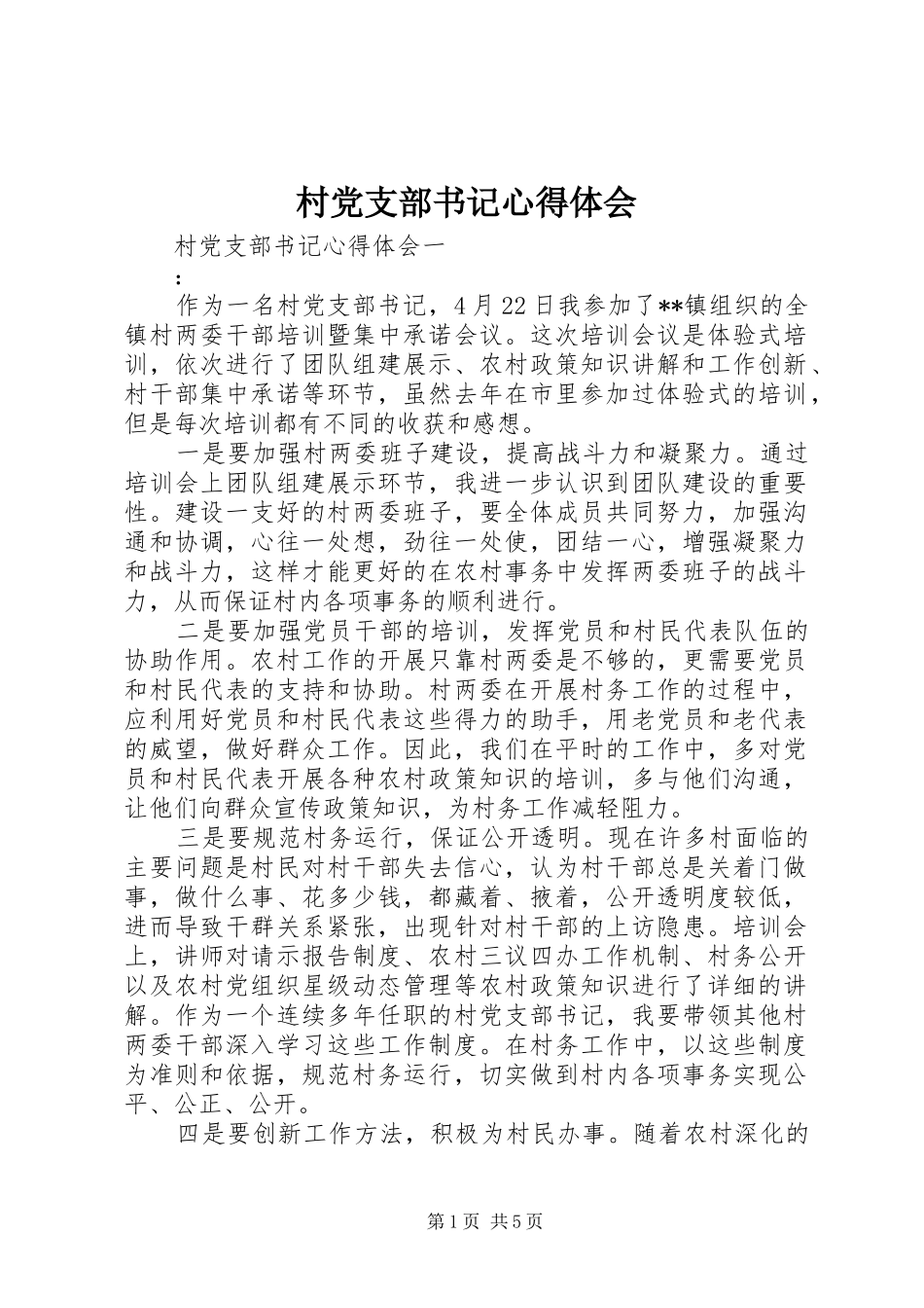 2024年村党支部书记心得体会_第1页