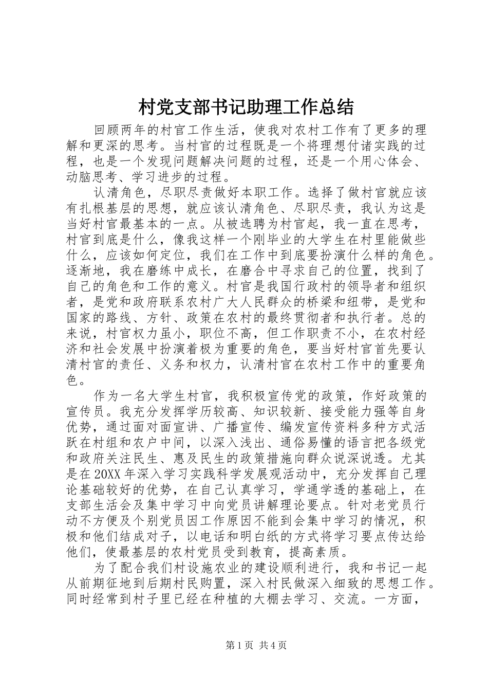 2024年村党支部书记助理工作总结_第1页
