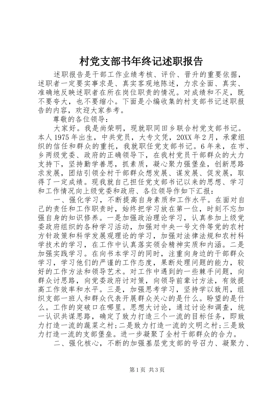 2024年村党支部书年终记述职报告_第1页