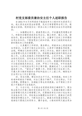 2024年村党支部委员兼治安主任个人述职报告