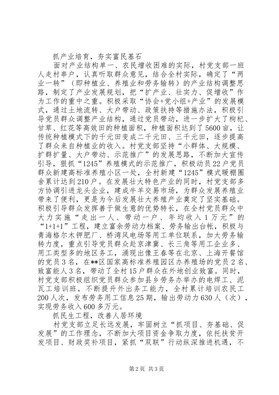 2024年村党支部先锋富民行动典型材料_第2页