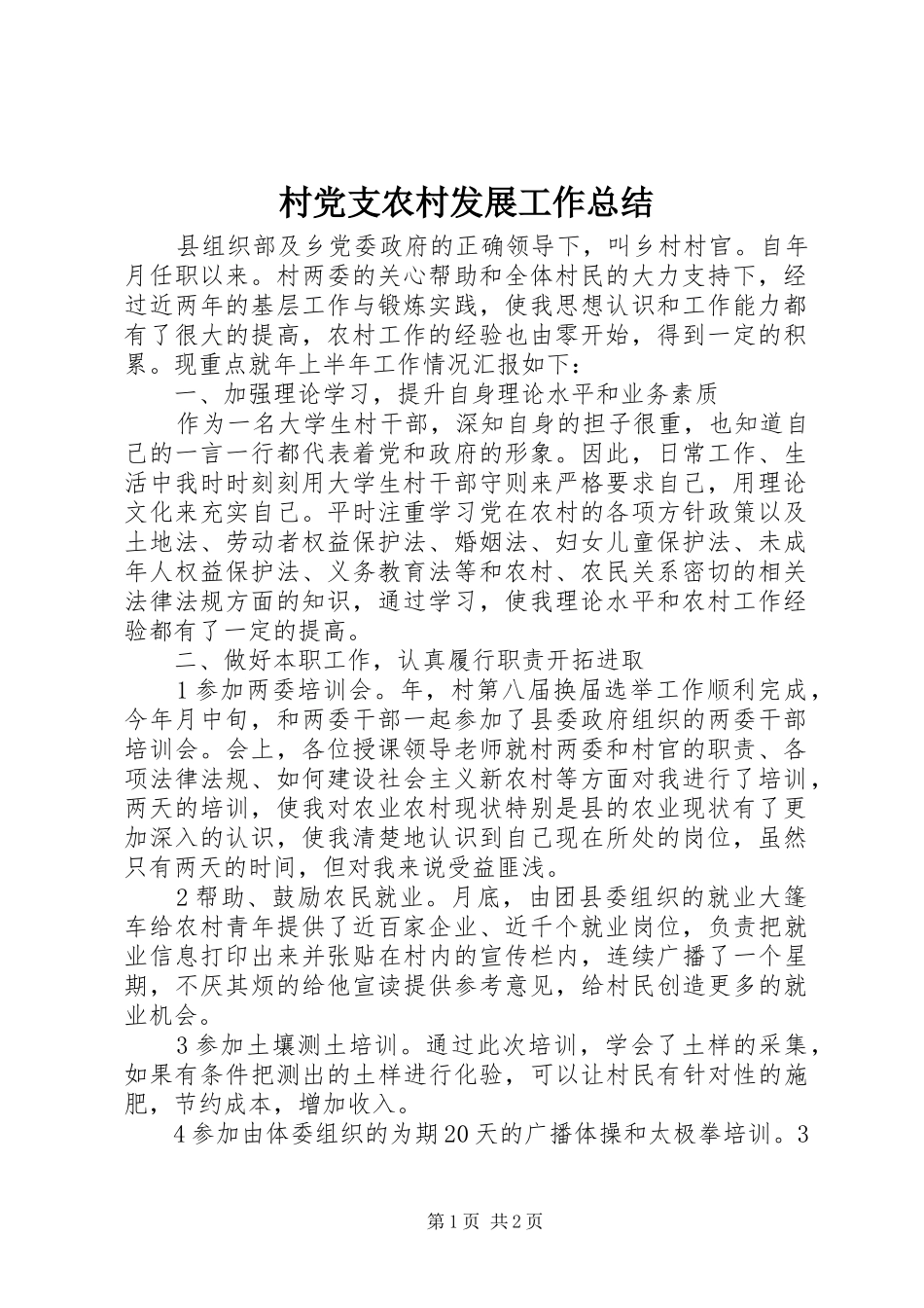 2024年村党支农村发展工作总结_第1页