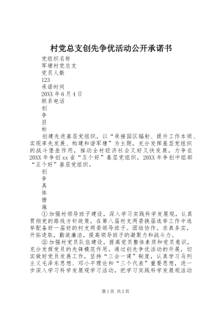2024年村党总支创先争优活动公开承诺书