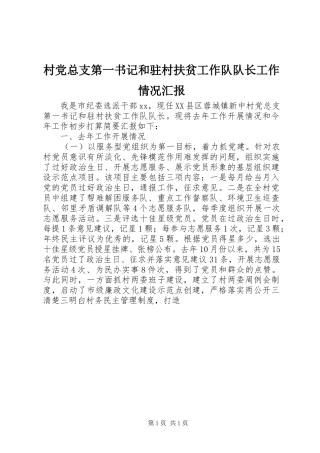 2024年村党总支第一书记和驻村扶贫工作队队长工作情况汇报