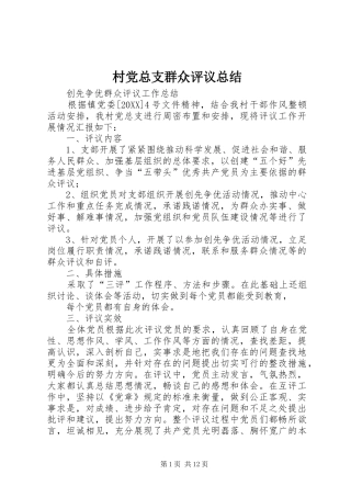 2024年村党总支群众评议总结