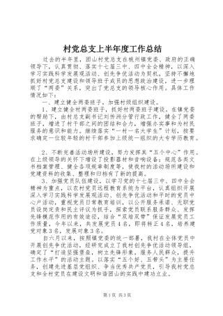 2024年村党总支上半年度工作总结