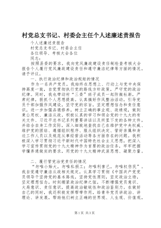 2024年村党总支书记村委会主任个人述廉述责报告