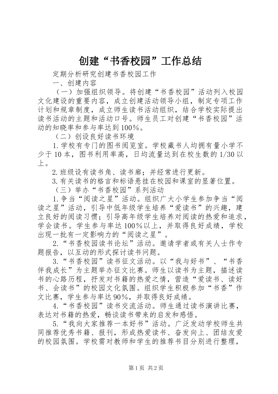 2024年创建书香校园工作总结_第1页