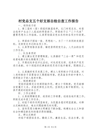 2024年村党总支五个好支部自检自查工作报告