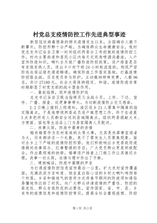 2024年村党总支疫情防控工作先进典型事迹