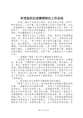 2024年村党组织后进整顿转化工作总结