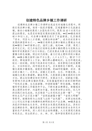 2024年创建特色品牌乡镇工作调研