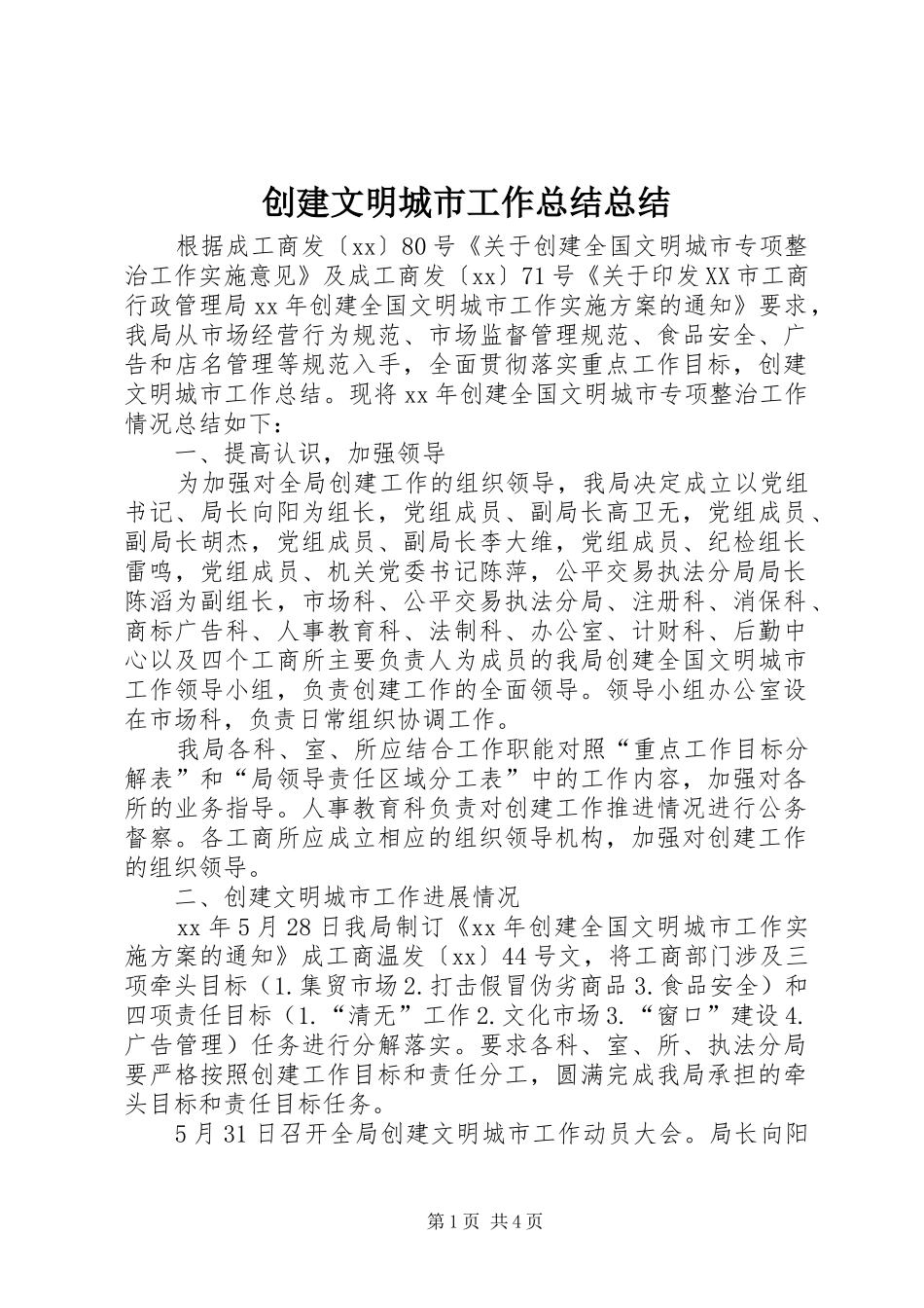 2024年创建文明城市工作总结总结_第1页