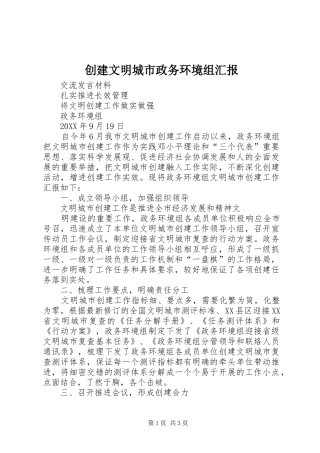 2024年创建文明城市政务环境组汇报