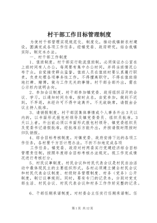 2024年村干部工作目标管理制度