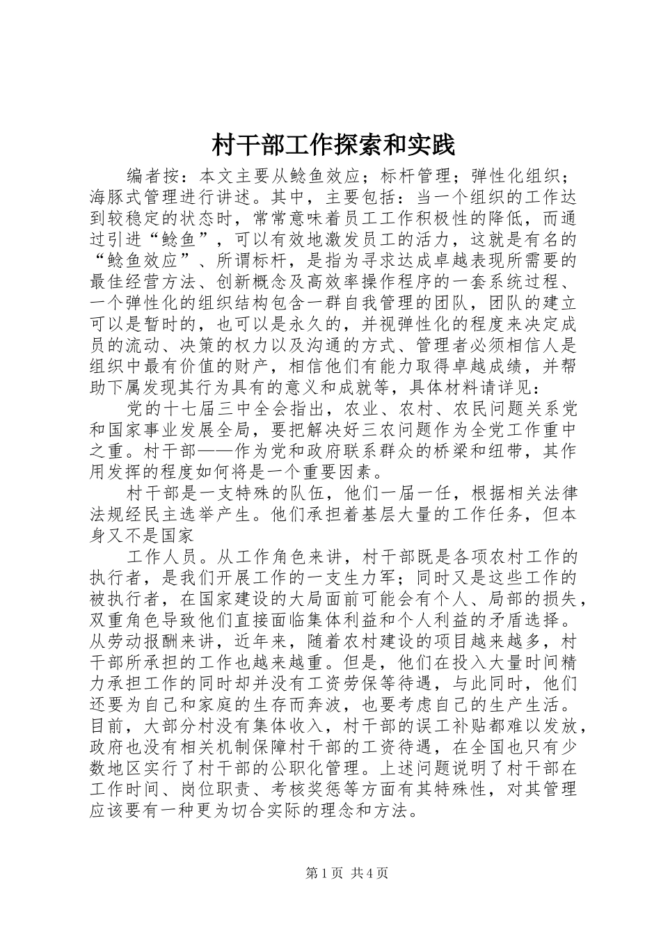 2024年村干部工作探索和实践_第1页