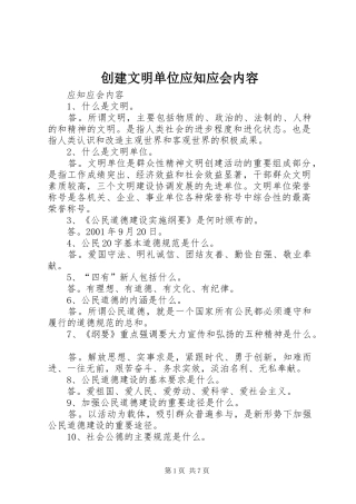 2024年创建文明单位应知应会内容