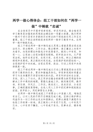 2024年两学一做心得体会组工干部如何在两学一做中铸就忠诚