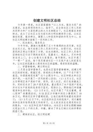 2024年创建文明社区总结