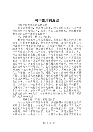 2024年村干部培训总结