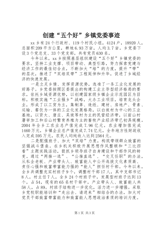 2024年创建五个好乡镇党委事迹