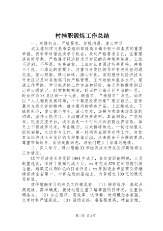 2024年村挂职锻炼工作总结