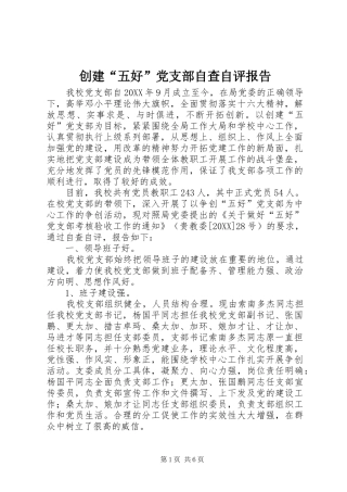 2024年创建五好党支部自查自评报告