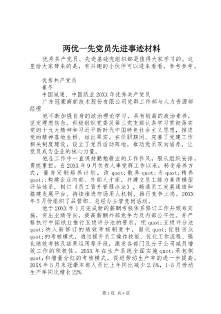2024年两优一先党员先进事迹材料