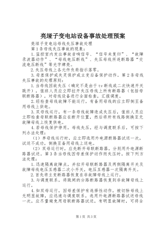 2024年亮垭子变电站设备事故处理预案