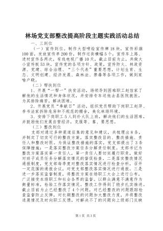 2024年林场党支部整改提高阶段主题实践活动总结