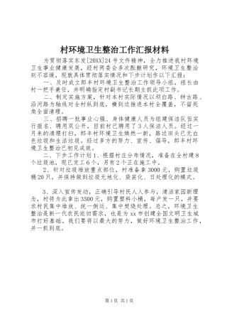 2024年村环境卫生整治工作汇报材料
