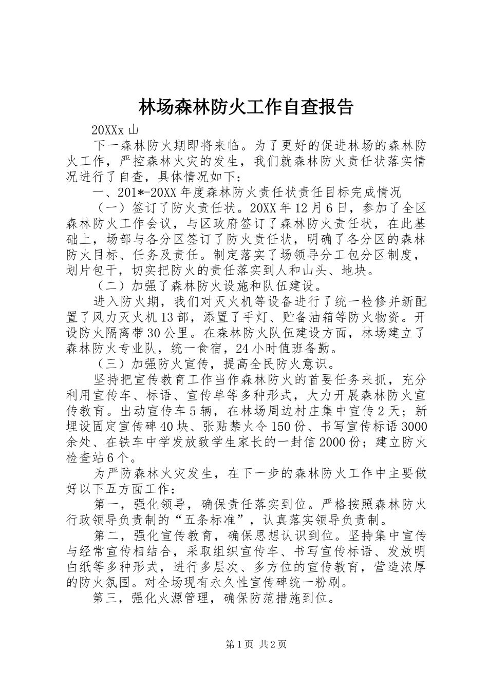 2024年林场森林防火工作自查报告_第1页