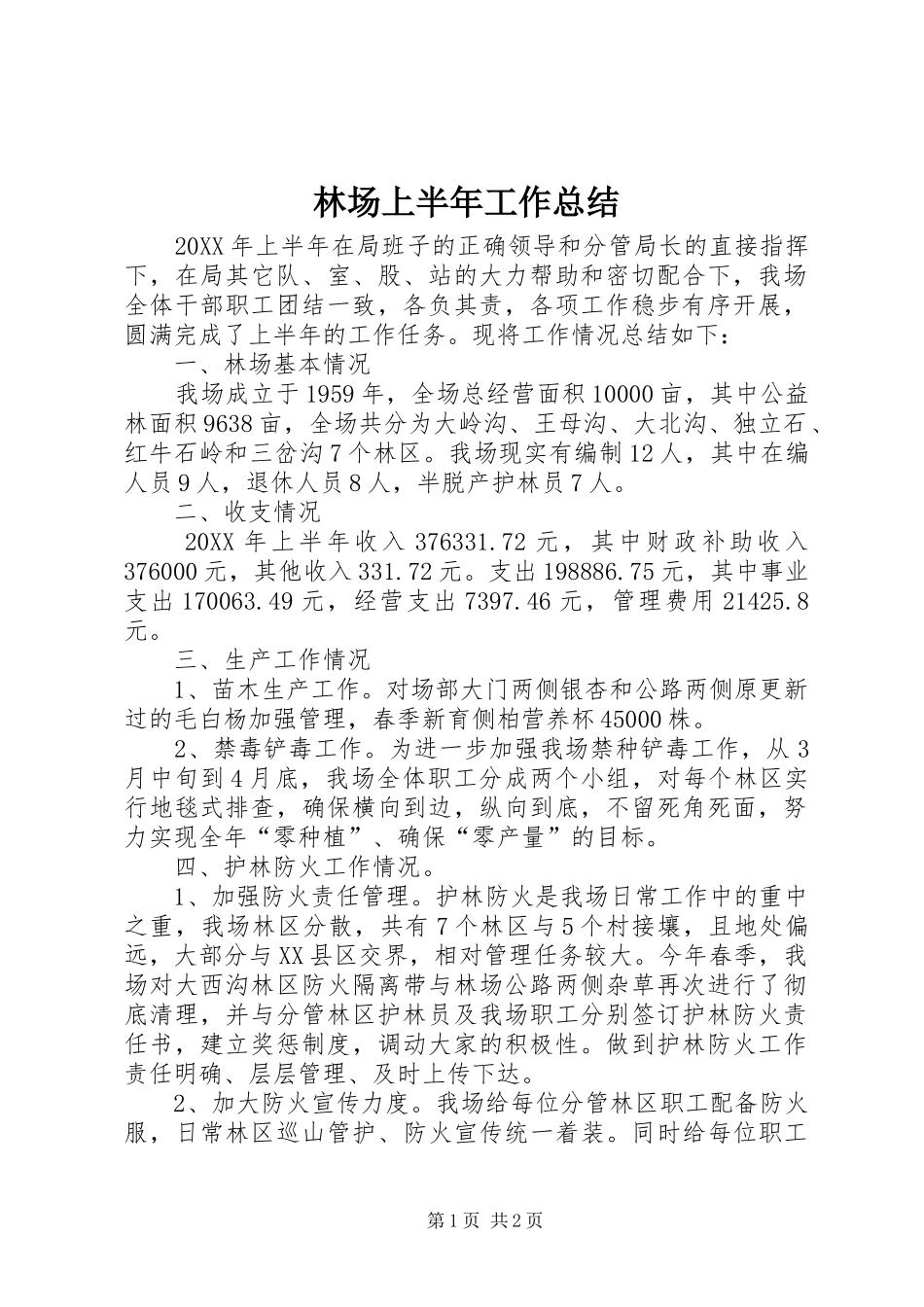 2024年林场上半年工作总结_第1页