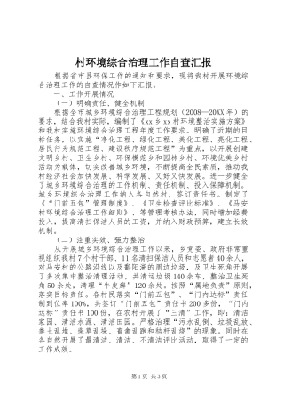 2024年村环境综合治理工作自查汇报