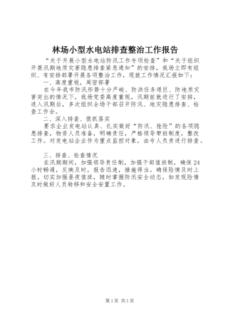 2024年林场小型水电站排查整治工作报告